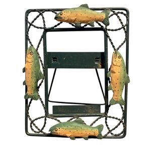 Vintage CBK Ltd 1994 Trout Fish Metal Picture Frame Rustic Lodge Cabin Decor 5x3